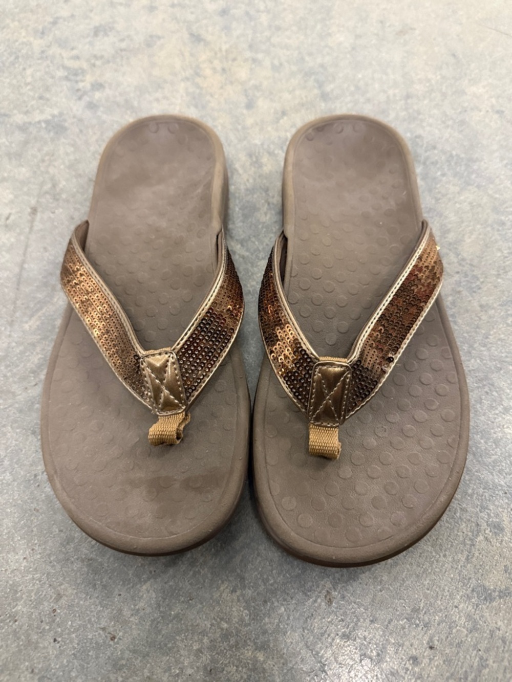 Vionic Bronze Sequin Thong Flip Flops